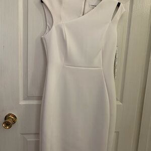 Calvin Klein One-Shoulder White Sheath Dress